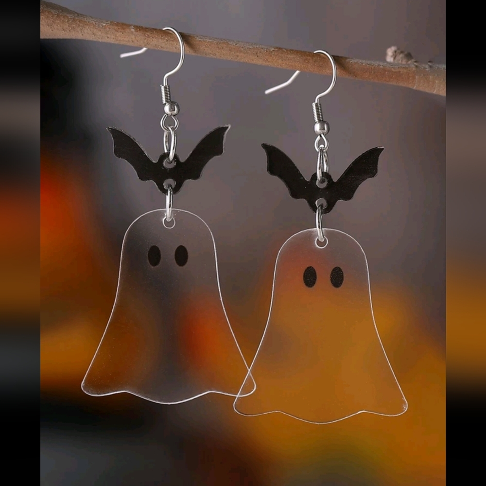 ⭐️ Halloween clear ghost bat earrings NEW